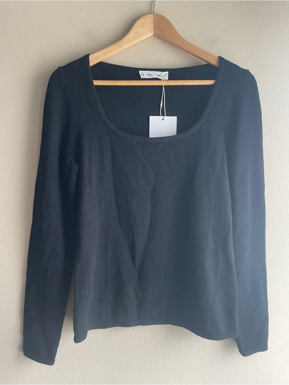 New Everlane Women 100% Cashmere Black Scoop Neck Long Sleeve Sweater Medium